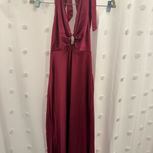 Hello Molly Burgundy Halter Backless Dress